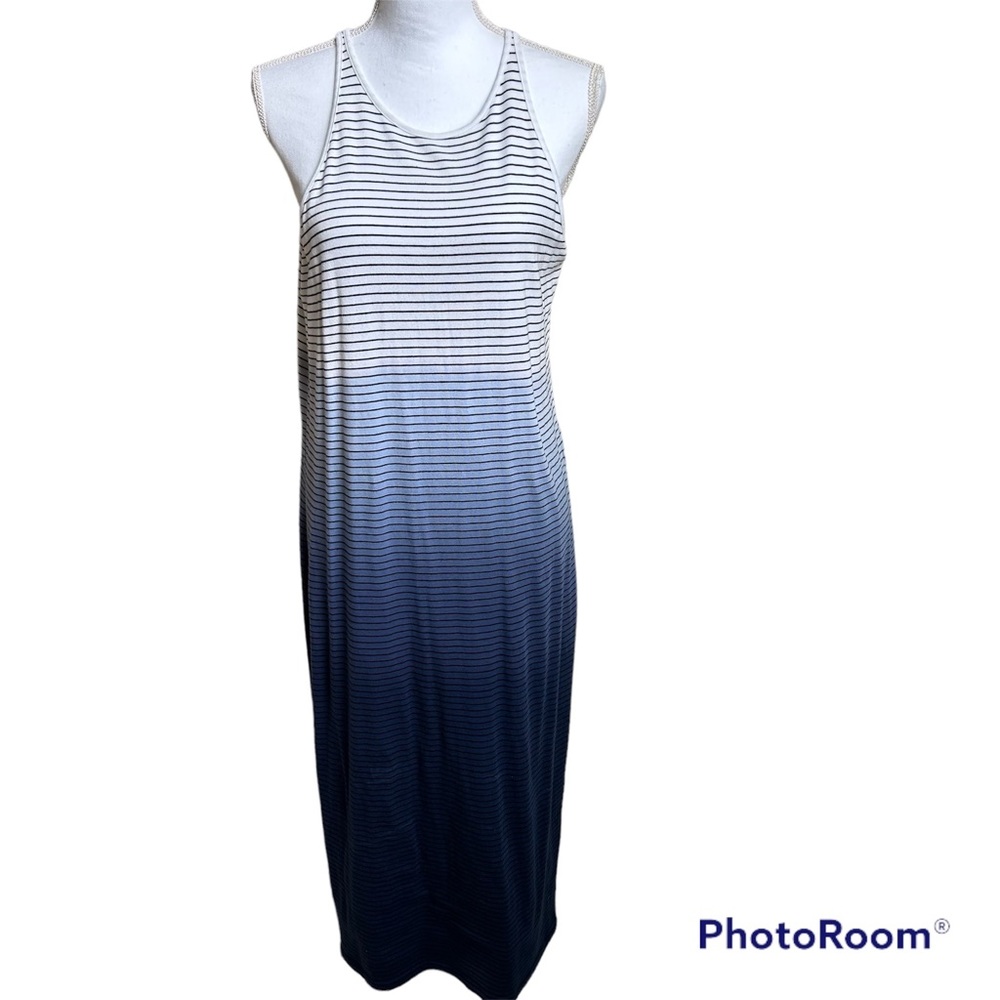 Athleta knit striped maxi dress in white/blue ombré color.